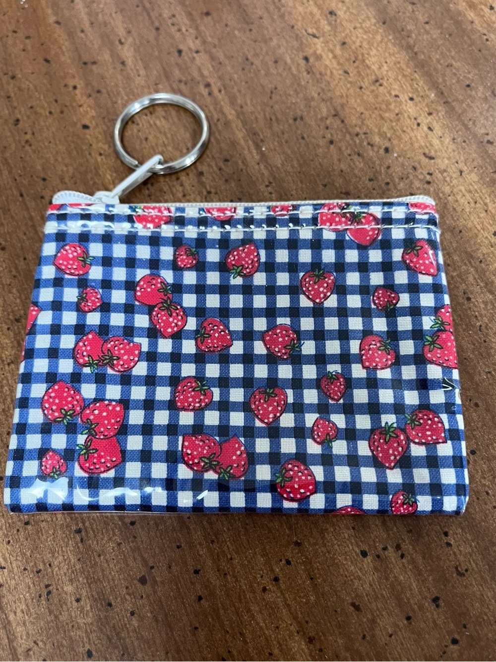 Strawberry Blue Plaid Gingham Coin Purse - Picture 2 of 5